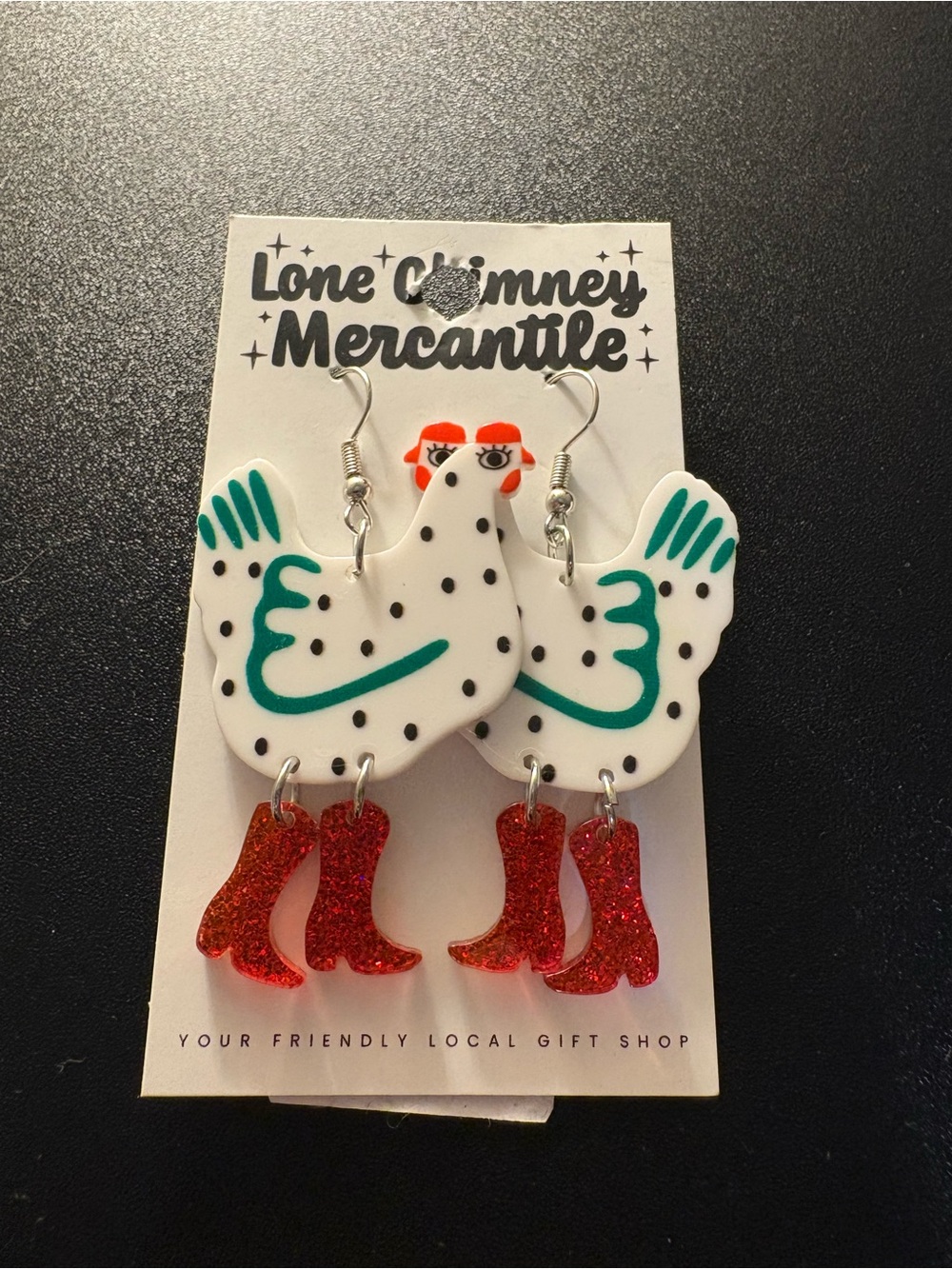 White & Red Chicken Dangle Earrings